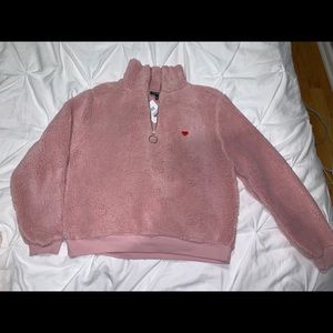 top shop quarter zip pink sherpa